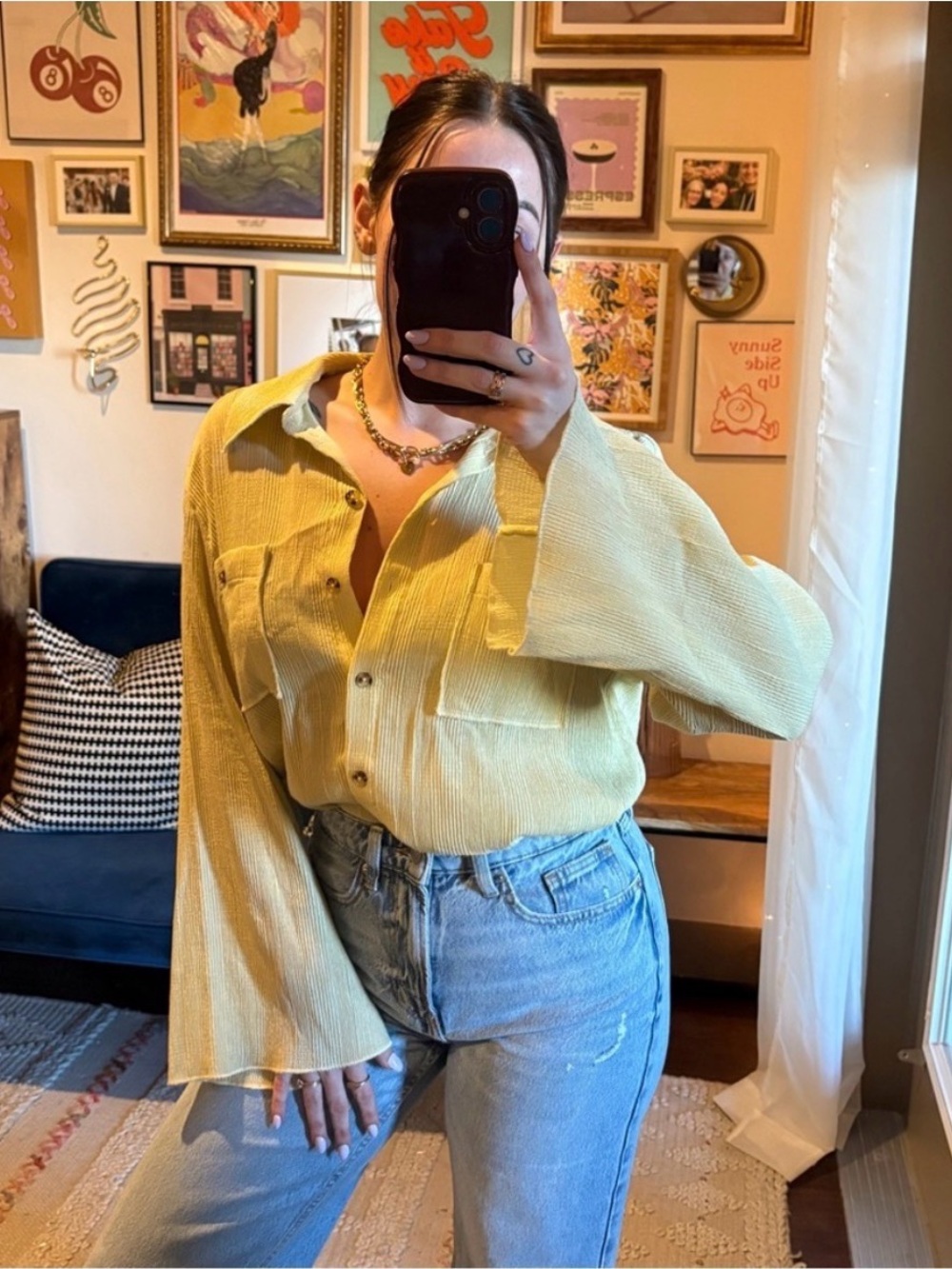 L'Academie Gauze Button Down Long Sleeve Top